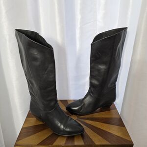 Vintage Calico Womens US 5.5 Black Leather Boots Western Boho Cowgirl Riding 70s